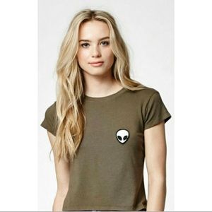 Brandy Melville/John Galt Olive Green Alien Tee